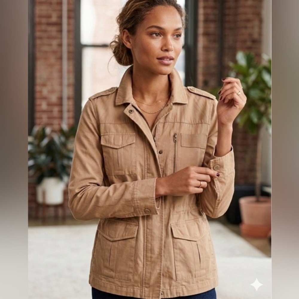 Vtg J. Crew Women's 4 Classic Twill Chino Jacket S Tan Cotton Lightweight Spring